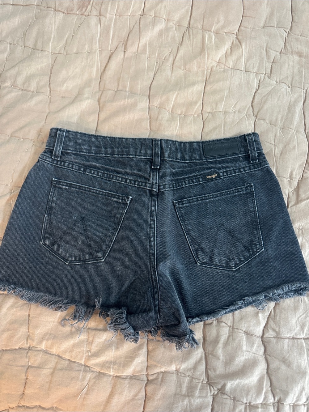 Wrangler High-Waist Black Denim Shorts with Frayed Hem